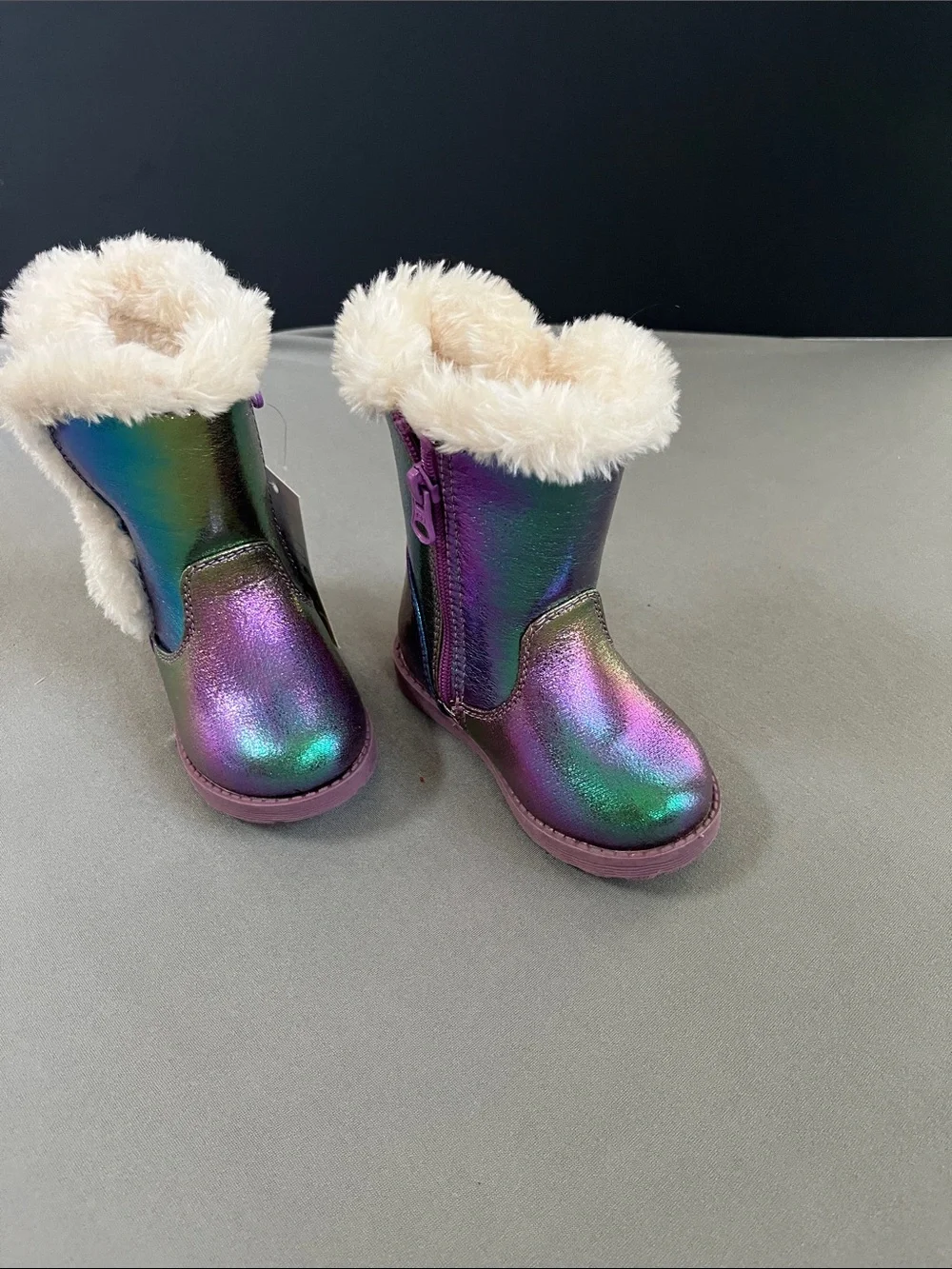 Girls Iridescent Purple Faux-Fur Lined Rain & Snow Boots